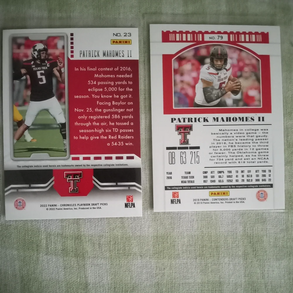 Patrick Mahomes college throwback cards x2